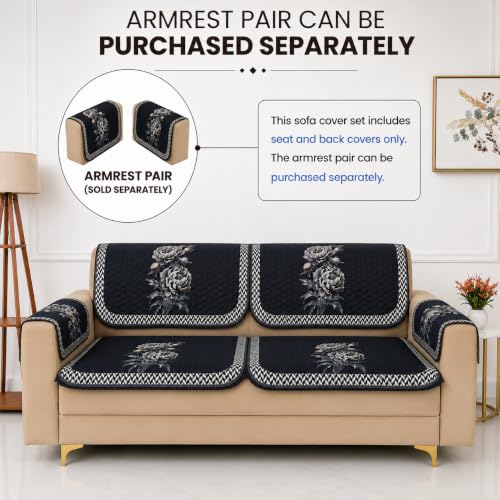 Image of Homerz 'Brooklyn Series' Premium Sofa Cover | Quilted Floral Design | Non-Slip Washable Sofa Protector | Soft Anti Slip Fabric (Ny Grey, 2 Seater, Seat Cover with Backrest)