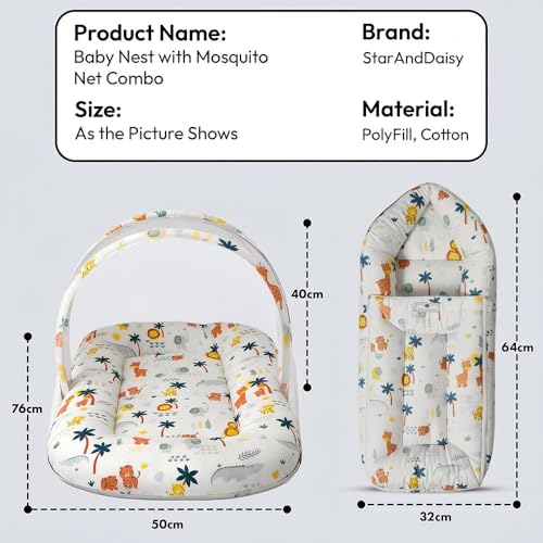 Image of StarAndDaisy 2-in-1 Baby Sleeping Bag with Mosquito Net for Newborn -Soft & Breathable Cotton Sleeping Sack Cum Wrapper /Foldable Bag for Baby Protection /Infant (0-12 Months) (Lion Print)