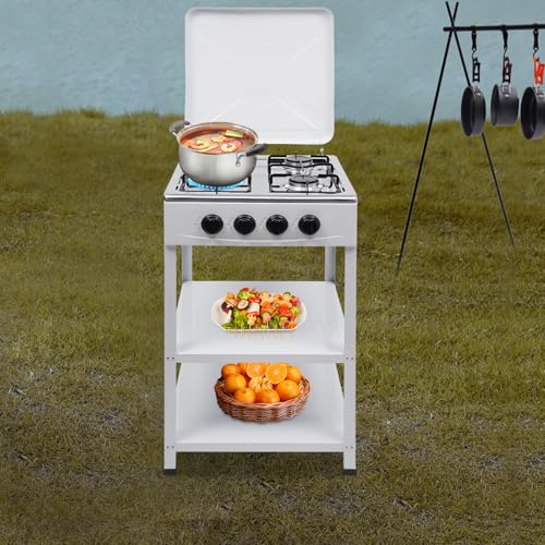 WFIETN - Cocina de gas natural con 4 quemadores, rectangular 4 fuegos de gas con soporte antideslizante, cocina de gas independiente 4 fuegos NG/LPG cocina de exterior (blanco)
