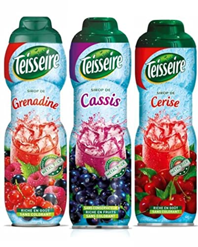 Lote de 3 siropes de granadina de groselha preta e cereja 3 x 0,6 L