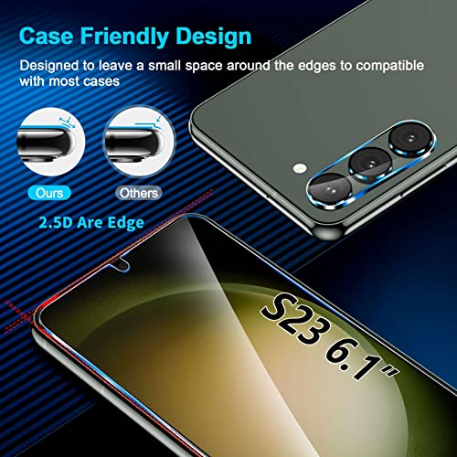 Image of firtstnow 3 Pack for Samsung Galaxy S23 Screen Protector Tempered Glass + 3 Pack Camera Lens Protector, Military Grade Shatterproof, 9H Hardness, Fingerprint Unlock, HD Clear Case Friendly 6.1 Inch