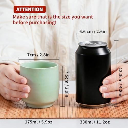 Image of TEANAGOO Japanese Tea Cups, Chinese Tea Cup, 7.2Oz / 205 Ml, Ceramic Tea Cups for Adults, Ceramic Cups no Handles, Japanese Cups, Matcha Cup, Lt.Green, 4 Pcs /Box, H8 (Pack of 2)