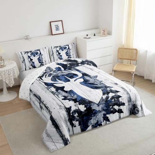 Image of Feelyou Camo Deer Comforter Set Twin Size Deer Antlers Army Camouflage Bedding Set Boys Girls Hunting Comforter Set Animal Duvet Insert Bed Set 2Pcs