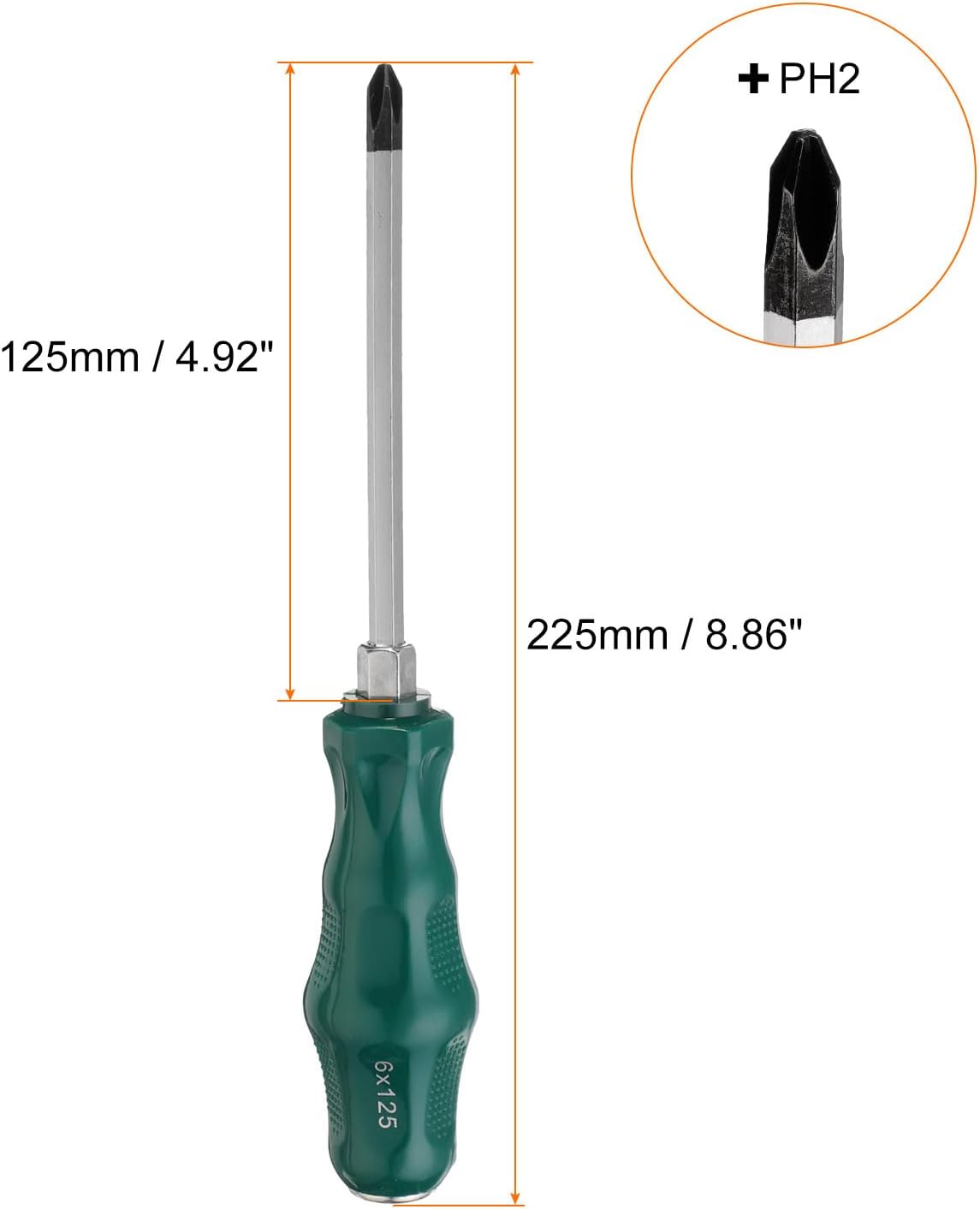 Generic PH2 Phillips Screwdriver #2 8.9" Magnetic Demolition Screwdrivers 4.9" CR-V with Ergonomic Handle for DIY Repairing, Green