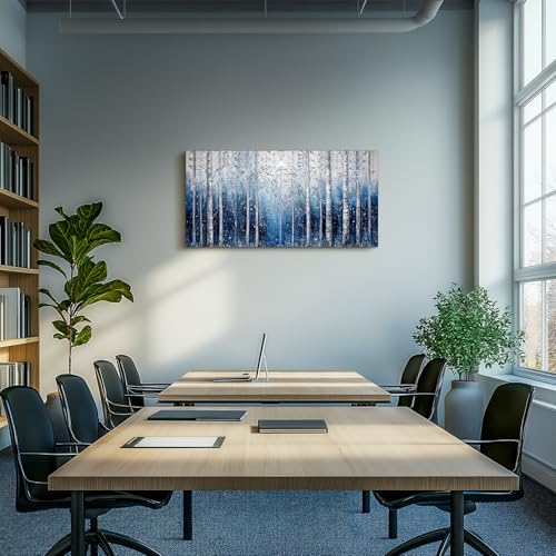 SERIMINO Birch Tree Landscape Wall Art, Abstract Forest Large Artwork for Walls, Modern Blue Aesthetic Canvas Prints, Nature Plant Trunk Wall Decor Living Room Bedroom Bathroom Kitchen 20"X40"
