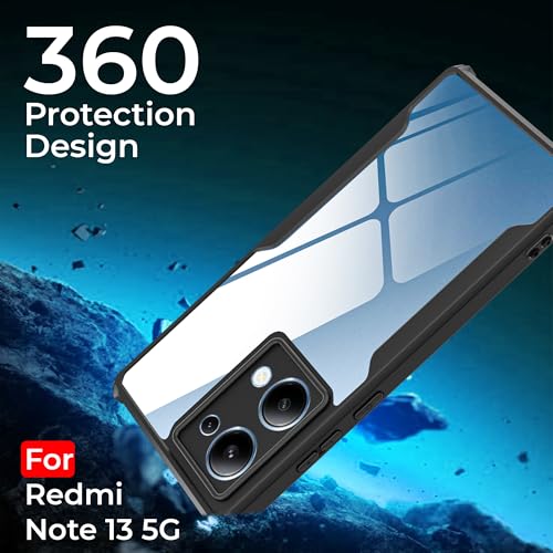 Image of A rtistque Clear Hard Transparent Acrylic Armor Anti-Drop Shockproof TPU Edge Back Cover Case for Redmi Note 13 5G - Black