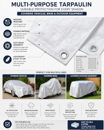 Image of Premsons Poly Tarp Cover Thick Waterproof, UV Resistant, Rip and Tear Proof Tarpaulin with Grommets & Reinforced Edges 21 x 12 feet (White)