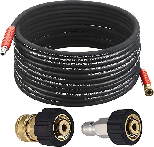 Product Image of the M MINGLE Pressure Washer Hose 50 FT 3/8 Inch, High Tensile Wire Braided Quick Connect Power Washer Hose, with 2 Quick Connector Kits, Compatible M22 14mm, 4000 PSI