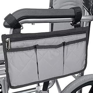 ODOMY Wheelchair Side Bag Armrest Accessories Storage Bag with Pouches Hang on Side with Bright Line Waterproof Organizer for Wheelchair Walker Pouches Walkers Electric Scooters Mobile Chairs (Gray)
