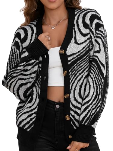 MakeMeChic Women's Graphic Cardigan Zebra Striped Button Front V