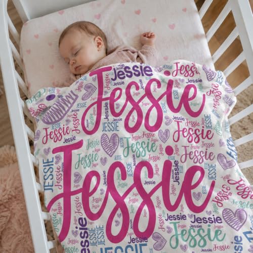 Image of Personalized Baby Blanket for Girls, Custom Nursery Blanket with Name, 30 x 40 Inch Soft Minky Blanket for Baby Toddlers, Newborn Print 02