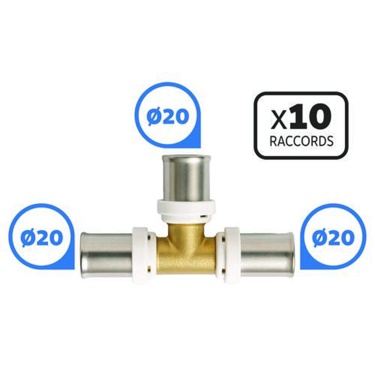 SOMATHERM FOR YOU - Zestaw 10 Trójników do Zgrzewania dla Rur Multistrato Ø20 - Multizgrzewanie TH/H/U - Korpus Mosiężny CW617N - Tuleja Stal Nierdzewna - Okienko Kontrolne
