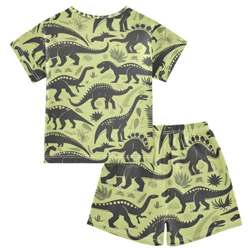ALAZA Dinosaur Green Pajamas Short Sleeve 2 Piece Sleepwear Top and Bottom Pajama Set Unisex2