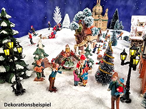 Meindekoartikel Skifahrer Figuren 4er Set – Miniatur-Figuren Für Winterdörfer, Handbemalt, Poly-Material