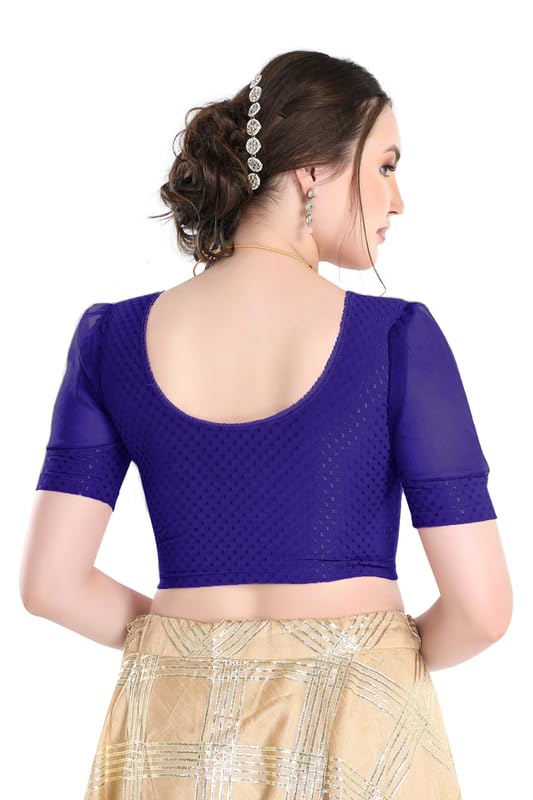 Image of FINESTFIT Stay On Trend Fashion 100% Cotton Readymade Blouses for Women,Round Neckline with Organza Balloon Sleeves.