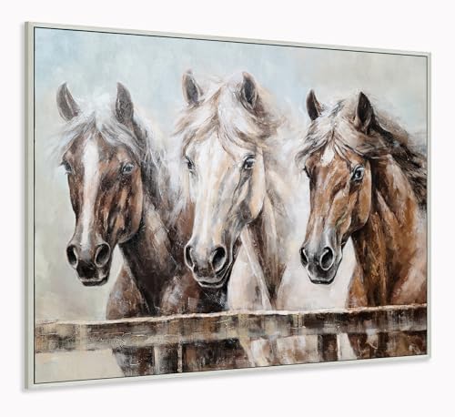 Image of Yihui Arts Horse Canvas Wall Art for Rustic Farmhouse Living Room Bedroom Bathroom Decor - Large Hand Painted Textured Artwork in Cream, Beige, White, and Brown Colors, 48x36IN
