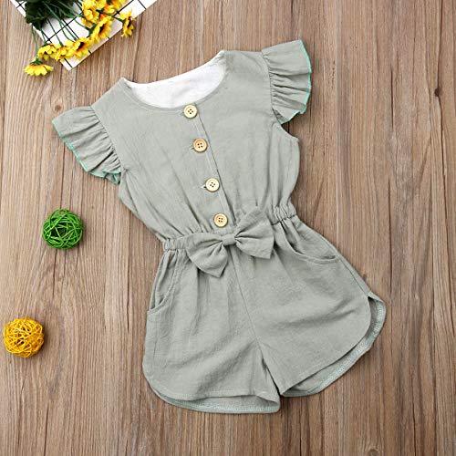 BULINGNA Toddler Kids Baby Girl Flutter Sleeve/Sleeveless Romper Jumpsuit Botton Down Shirt Tops with Bowknot3