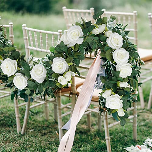 Cocoboo 26.2Ft 4Pcs White Rose Garland, Artificial Flower Vines, Fake Silk White Rose Garland, Hanging Floral Garland For Wedding Arch Ceremony Home Garden Outdoor Wall Decorations #TOP5