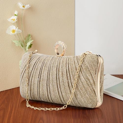Image of Simcat Women Gold Clutch Purses Glitter Evening Handbag Pleated Evening Bag for Lady Formal Bridal Wedding Prom