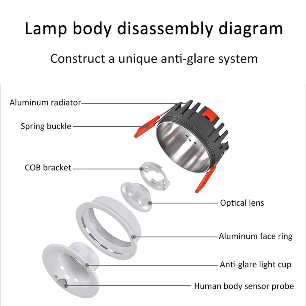 Sensore di Movimento a infrarossi a LED, faretto da Incasso da 7 W, Confezione da 15 LED con sensore di Movimento a infrarossi Controllato da Luce, per Interni, corridoi, soggiorni
