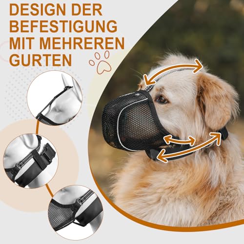 Arblina Hund Maulkorb, Weiches Netz Atmungsaktiv Maulkorb für Kleine, Mittlere, Große Hunde, Anti-Rutsch Verstellbar Maulkörbe mit DREI Riemen & Licht-Reflektierende Einfädeln, Schwarz, XS