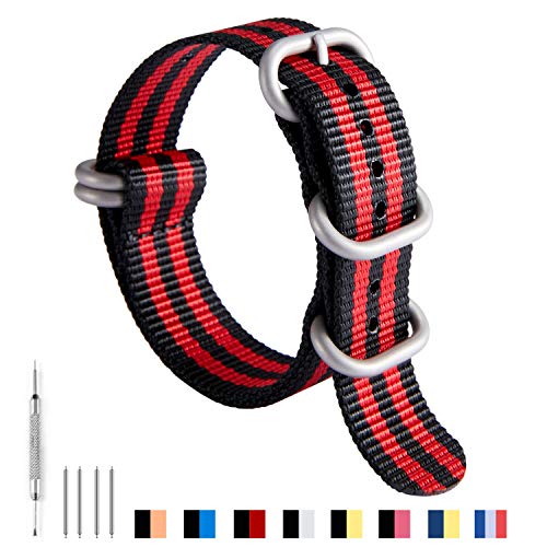 Image of BINLUN Premium Ballistic Nylon Watch Strap, Heavy Duty 5-Ring Replacement Watch Band with Stainless Steel Buckle, Durable & Comfortable Sport Band for Men Women, Fits 18-24mm