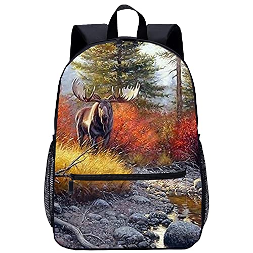 Sac à dos de sport imprimé cerf 3D et cartable de mode 45cm pour adolescent et adulte