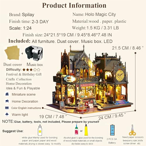 Spilay ES012 Diy Miniature Dollhouse Kit,Diy Dollhouse Kit With Wooden Furniture,Dust Proof Cover, Music Box And Led,Handmade Crafts Gifts For Birthdays thumb #3