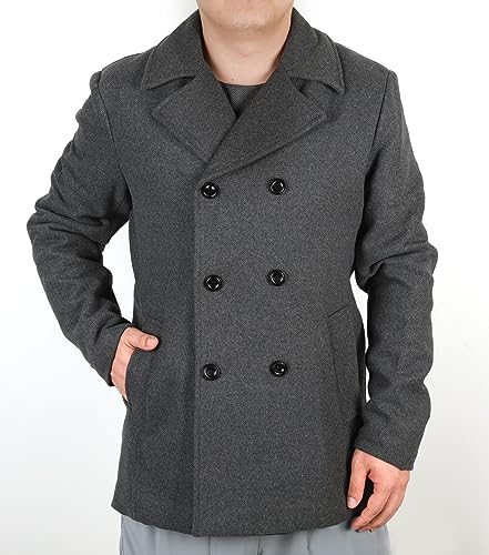 Image of chouyatou Men's Classic Notched Collar Double Breasted Wool Blend Pea Coat