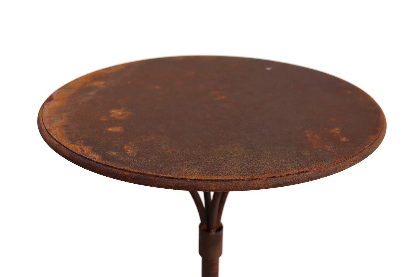 Hirsch Terracotta Gartenstecktisch stabil und massiv Deko Tisch aus Metall in Naturrost, Tisch Blumenhocker Beistelltisch (Ø:41cm Höhe:72cm)