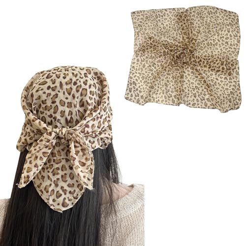 Leopard Print Bandana Scarf -Silk Hair Scarf Animal Print Leopard Neck Scarf Neckerchief for Women 25.5'' x 24.5''