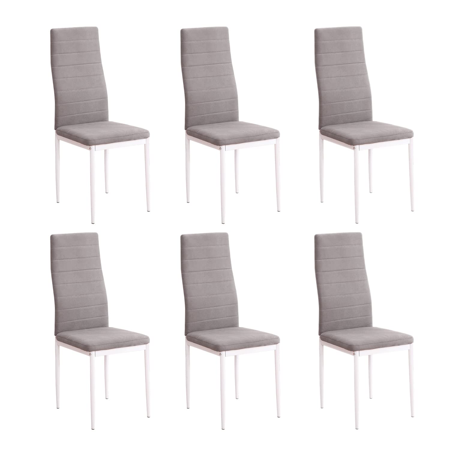 SHIITO - Sillas de Comedor - Pack de 6-40,5 x 49 x 96 cm - Modelo Yuri - Asiento Acolchado - Patas Metal Blanco - Sencillo y Elegante - Gris Marengo