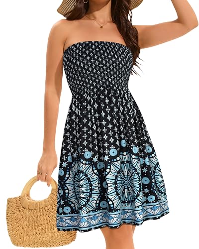Image of elescat Summer Dresses for Women 2026 Strapless Casual Beach Cover Ups Tube Top Sundress
