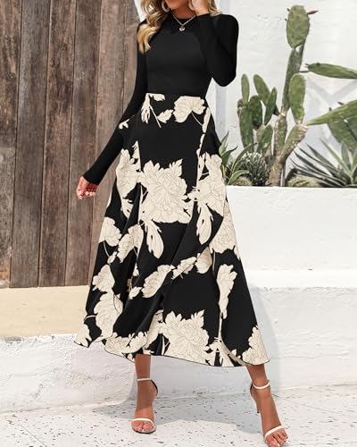 BTFBM Womens Floral Maxi Dress Fall Summer Casual Crewneck Long Sleeve Ruffle Flowy Cocktail Wedding Guest Dresses2