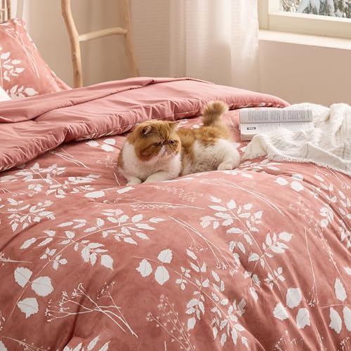 Image of Bedsure Floral Dusty Pink Comforter Set, Full Bedding Sets, 7 Piece