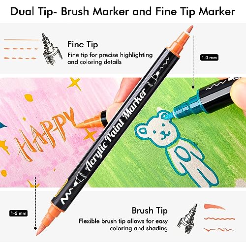 Image of Shuttle Art 28 Pastel Colors Dual Tip Acrylic Paint Markers, Brush Tip and Fine Tip Acrylic Paint Pens for Rock, Ceramic, Wood, Canvas, Plastic, Glass, Stone, Calligraphy, Card, DIY Football Crafts