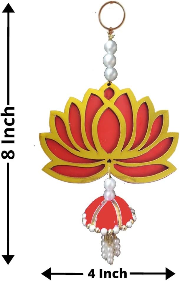 GIFT JAIPUR Lotus Red Jhumka Wall Decor Hanging Set of 6 - Diwali Showpiece Gift Home Temple Pooja Festival Wedding Marriage Stage Decoration