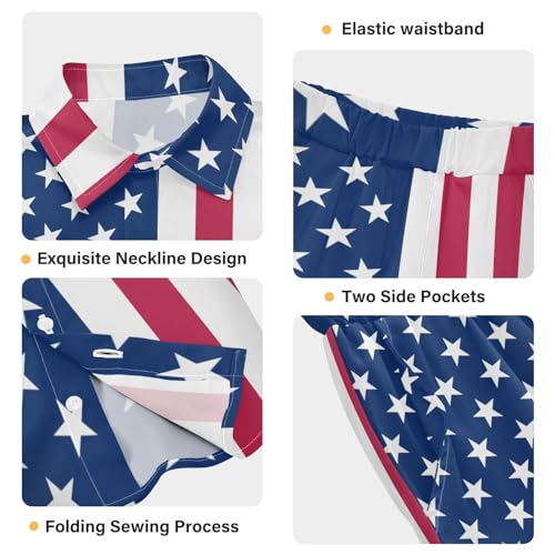 American Flag Stars Stripes Short Sleeve Hawaiian Button Down Shirts and Short Sets for Boys Toddler Summer Outfits3