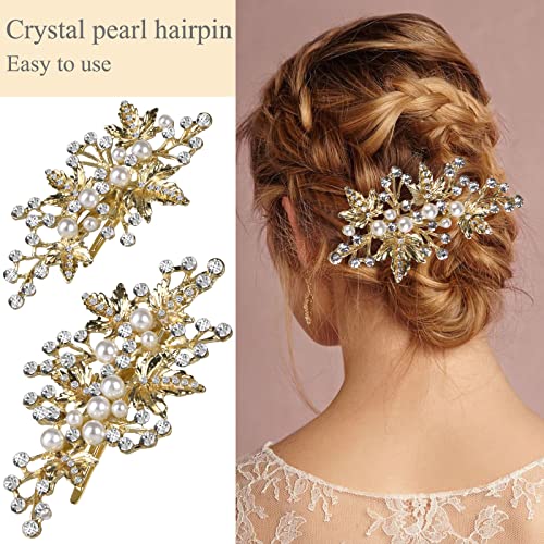Crown Guide Gold Rhinestone Hair Clips For Women Bridal Hair Pins Piece Wedding Hair Accessories For Brides Leaf Flower Pearl Barrettes For Girls #TOP1