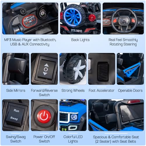 Image of Toyzone Panther Electric Jeep (Blue) | 12V Rechargeable Ride on with 5Ah Battery | Music Player with BT, USB & AUX | Smooth Acceleration | 6M Battery Warranty | Age 3-10 Years, Upto 50 kg