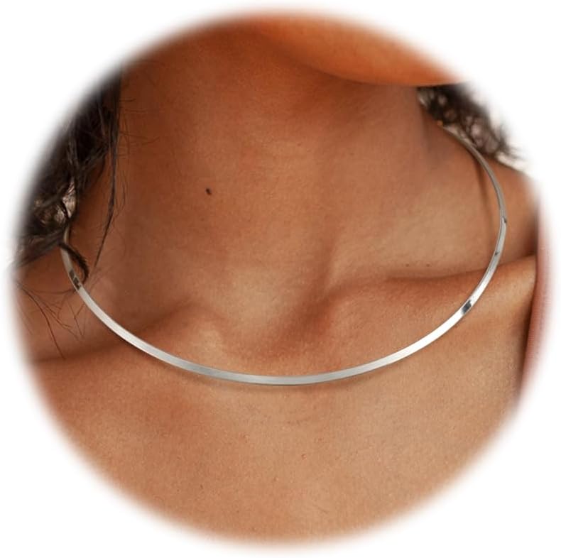 Sanfenly Choker Collar for Women 14K Gold Plated Silver Stainless Steel Metal Collar Choker Necklace Statement Open Cuff Bangle Necklace for Women