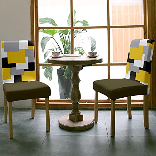 Mid Century Modern Dining Room Chair Covers Set Of 6 Yellow Black And Gray Stretch Removable Washable Chair Protector Covers For Kitchen/Hotel/Wedding/Ceremony #TOP2