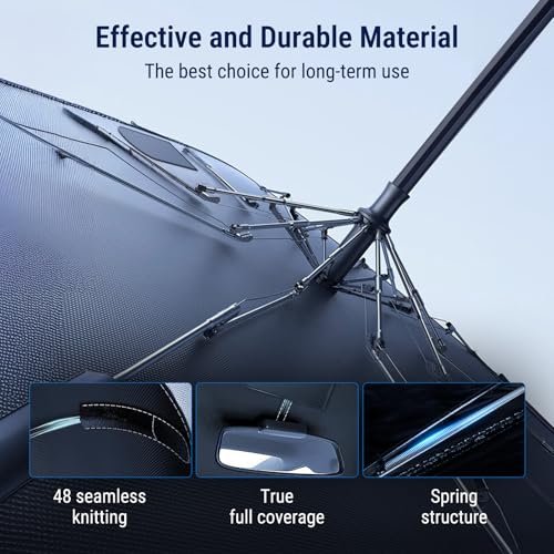 Image of [Upgrade] COSTAR Windshield Sun Shade Umbrella - [Dot-Patterned Silver Reflective Shield] | Anti-Crease, Blocks Heat & UV | Fiberglass Umbrella Ribs | Fits 85% India Cars, Medium (145x85cm)
