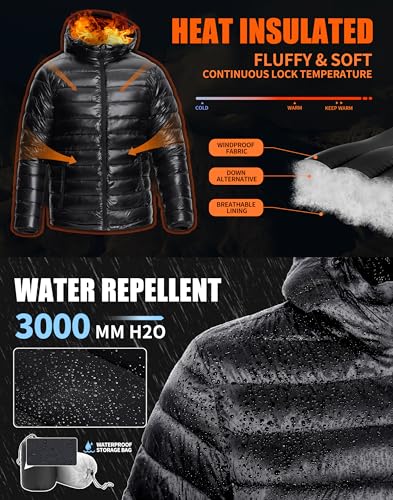 Image of Pioneer Camp Mens Lightweight Packable Puffer Jacket Hooded Insulated Thermal Puffy Winter Jackets for Running Travel