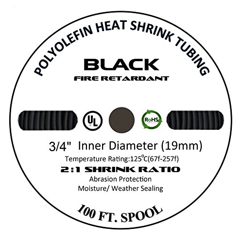225FWY 300 FT 3/4" 19mm Polyolefin Black Heat Shrink Tubing 2:1 Ratio