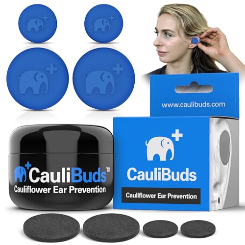 CauliBuds™ Cauliflower Ear Magnet - Premium Silicone Ear Magnets Cauliflower Ear - Pressure Earrings Magnetic Ears - Treatment in BJJ, Wrestling, MMA, & Rugby - Cauliflower Ear Draining Kit (Blue)