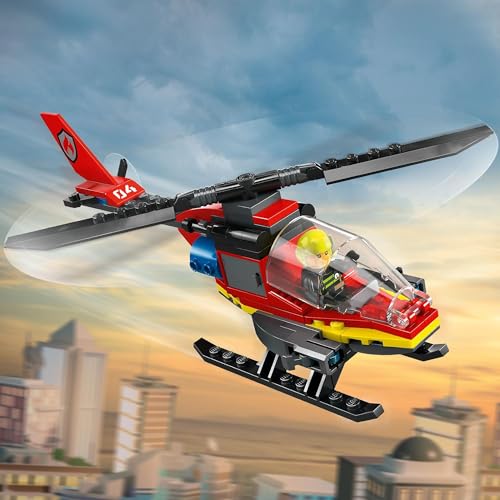 Image of LEGO City Fire Rescue Helicopter Toy with Pilot Minifigure 60411