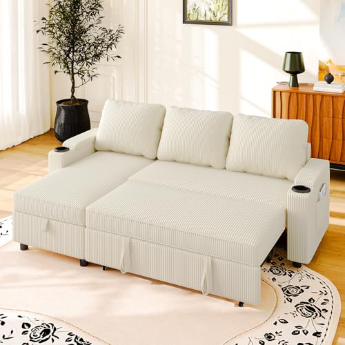 JUMMICO Canapé d'angle Convertible 3 Places, canapé lit avec Rangement intégré et accoudoirs multifonctionnels, idéal pour Salon, Bureau et Petit Appartement,...