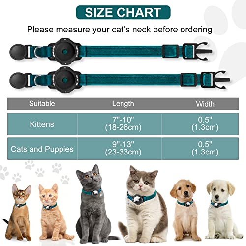 Luminous AirTag Cat Collar Breakaway, GPS Cat Collar with Apple Air Tag Holder, Cat Tracker Collars with Safety Elastic Band for Girl Boy Cats, Kittens and Puppies (Blue, 7-10 Inch), Xs