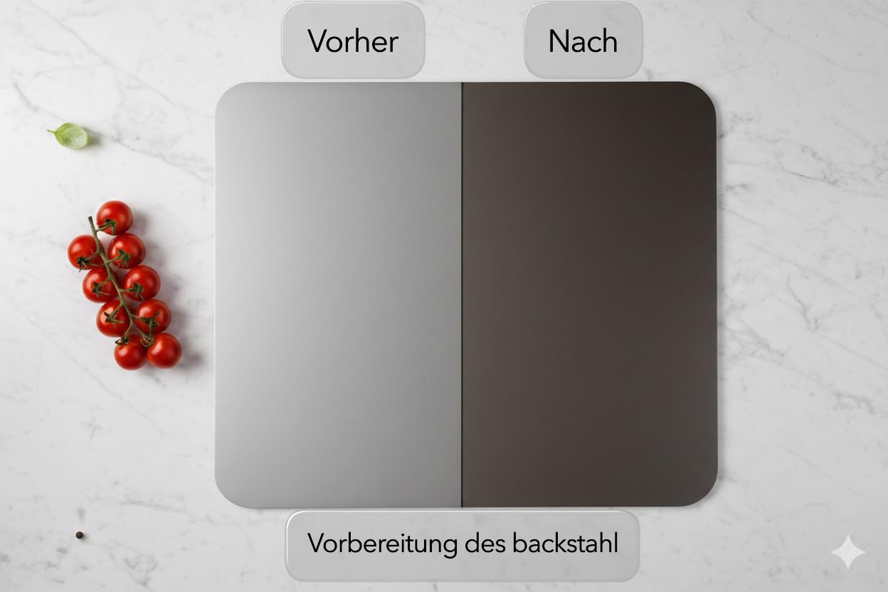 Backstahl für Pizza und Brot 38 x 33 cm / 8 mm Stärke. Premium Pizzastein aus hochwertigem Stahl. Pizzabackstahl für Backofen und Grill. Keine scharfen Kanten